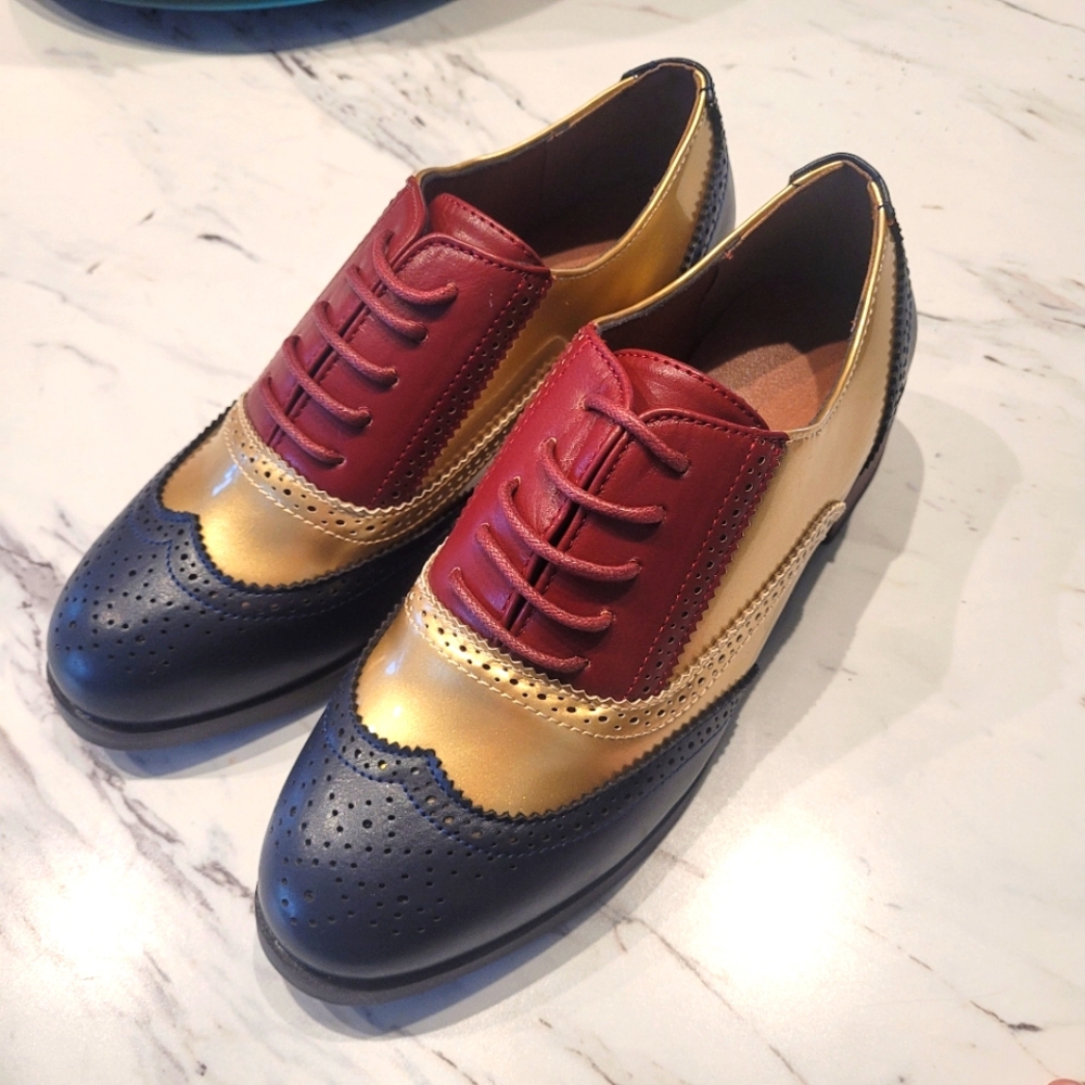 Gold and Burgundy Brogue Shoes